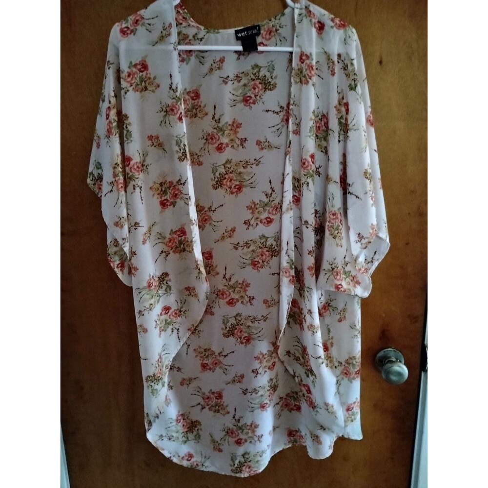 Wet Seal Chiffon Floral Sheer Kimono Delicate Boho Hippie Granola Girl One Size